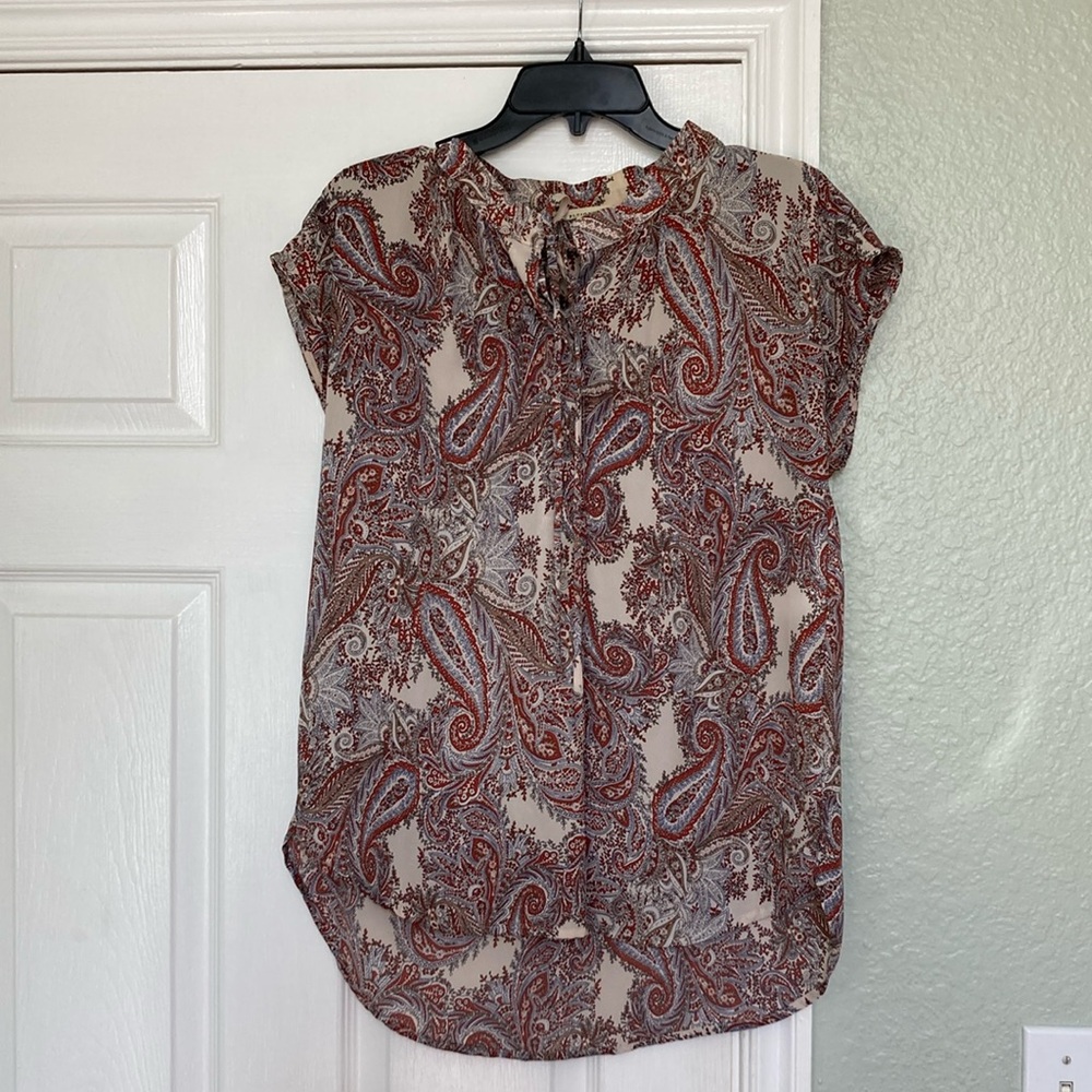 Pleione Women’s Short Sleeves Paisley Blouse Sz Small